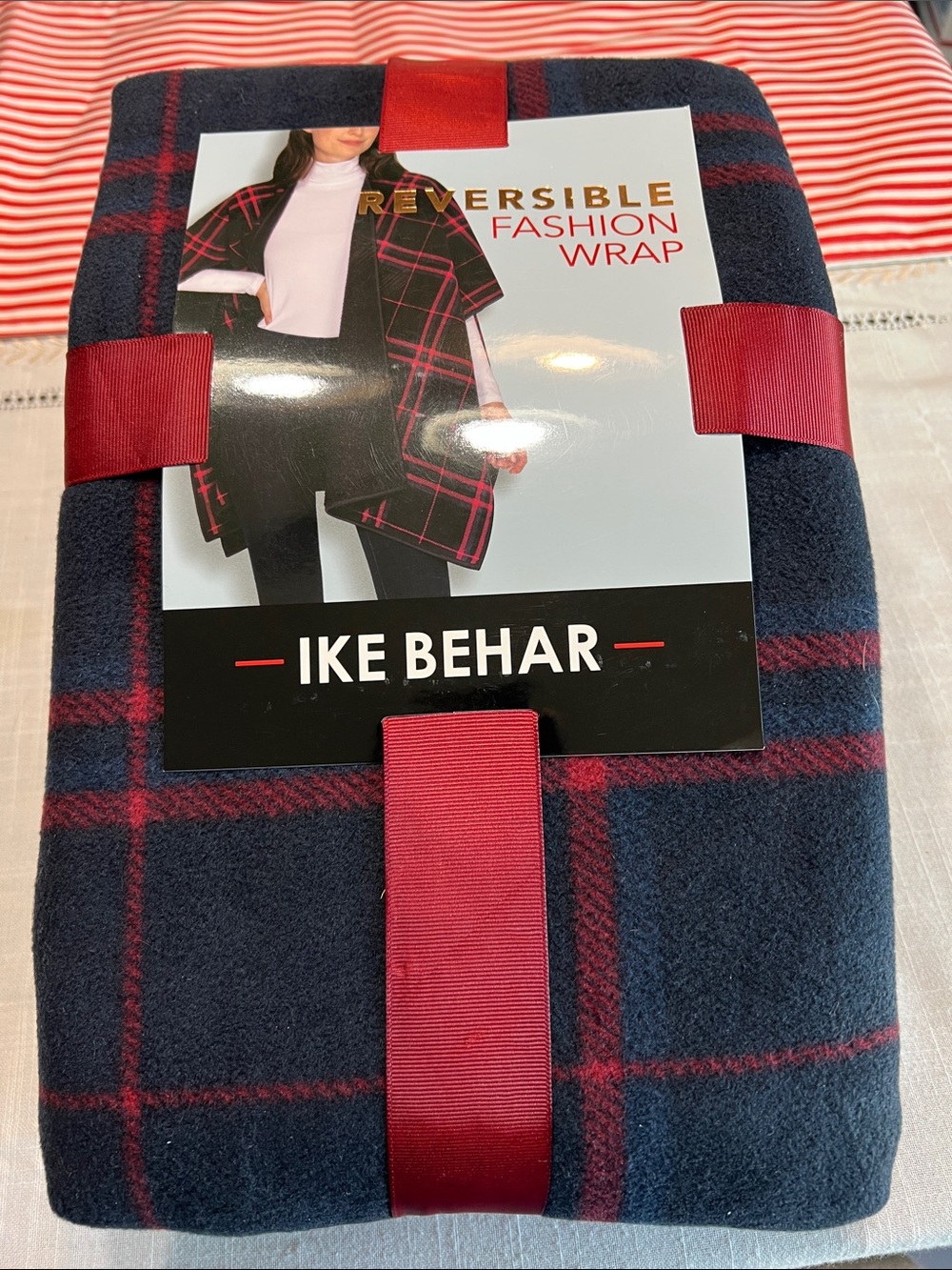 Ike Behar Navy and Red Plaid Reversible Wrap
